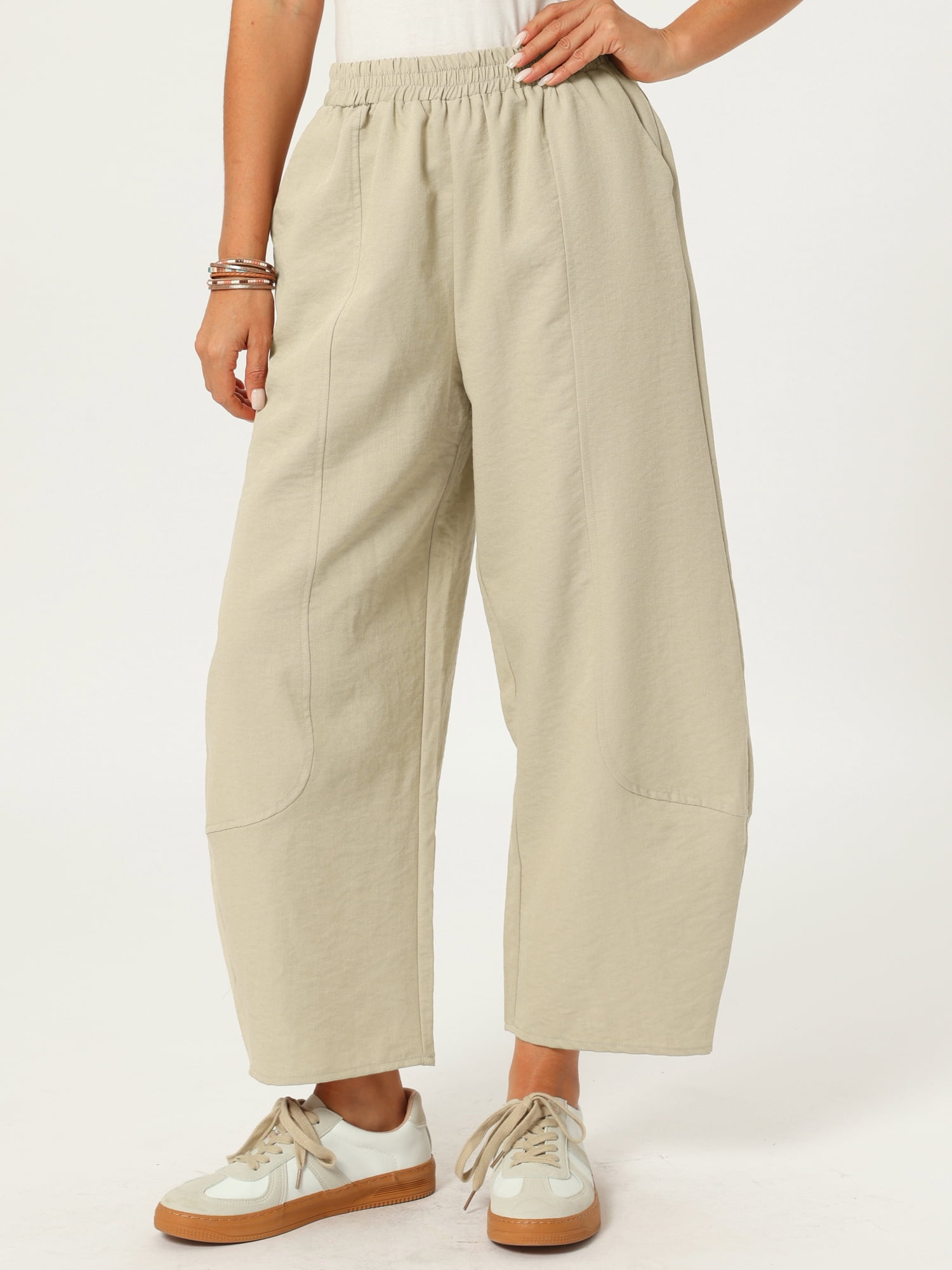 DARING DIVA Women's Baggy Wide Leg Pants Palazzo Harem Trousers Large Khaki