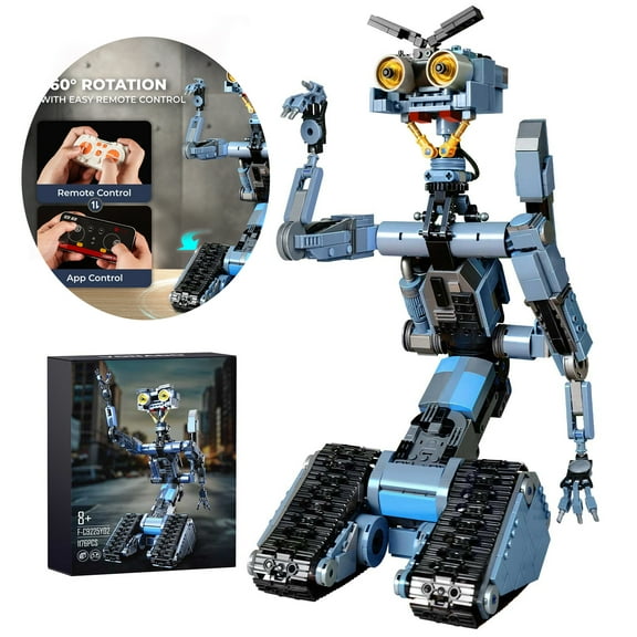 1176 Pieces Johnny 5 Robot Building Blocks Set with Remote Control - Rechargeable,Boys and Girls Gift for Halloween & Chirstmas