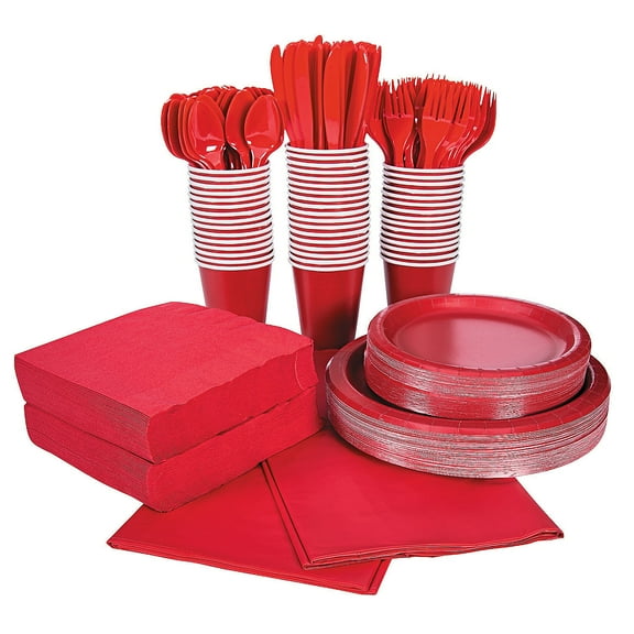 396 Pieces Red Tableware Kit for 48 Guests
