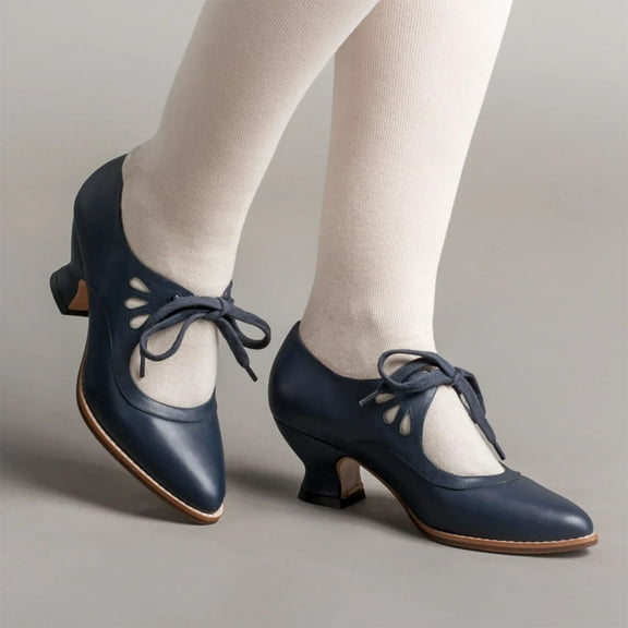 Cxenplz Shoes for Women Vintage Mary Janes Lace Up Bridal Shoes Closed Toe Dress Shoe Thick Heel Pumps Wedding Shoes