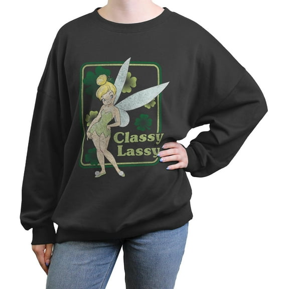 Junior's Peter Pan St. Patrick's Day Tinker Bell Classy Lassy Sweatshirt