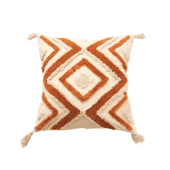 Boho Throw Pillow Cover 18X18 Farmhouse Decorative Pillow Cover Irregular Rhombic Lattice Tufted Decorative Pillow Cover