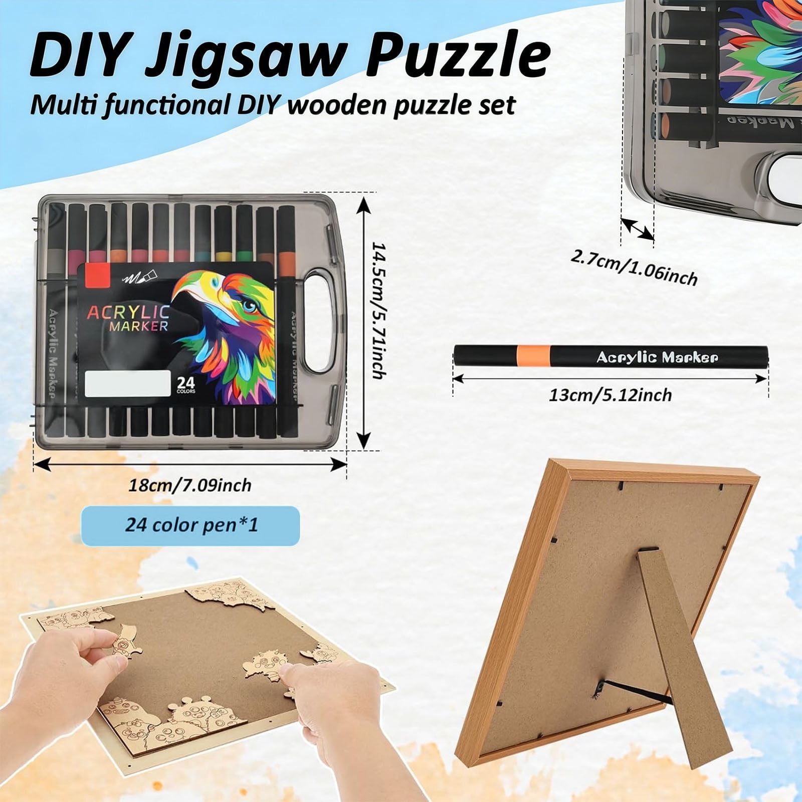 Diy Wooden Coloring Puzzle Kit Creative Assembly Art Set, Hand Paint Puzzle Frame Craft Activity, Wooden Drawing Board With Color Pens Glue Kit, Educational Puzzle Art Home Decor Gift Idea