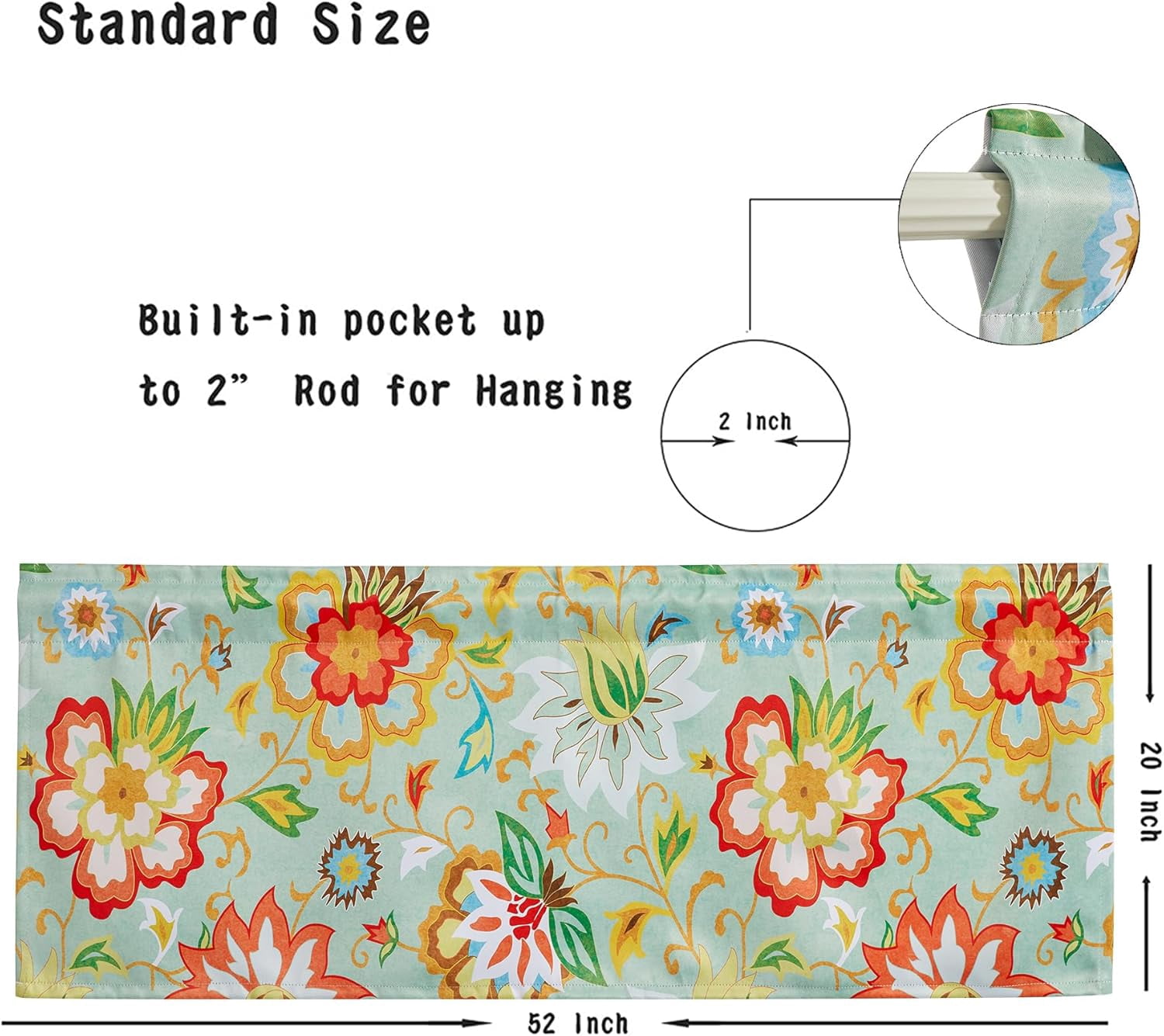 Boho Floral Valances for Windows 18‘‘L Vintage Farmhouse Flowers Valance Curtains Blackout Privacy Short Small Window Curtain for Kitchen Bedroom Living Room Cute Country Valance Curtain
