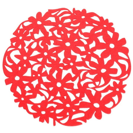 

Round Laser Cut Flower Felt Placemats Kitchen Dinner Table Cup Mats Cushion Red