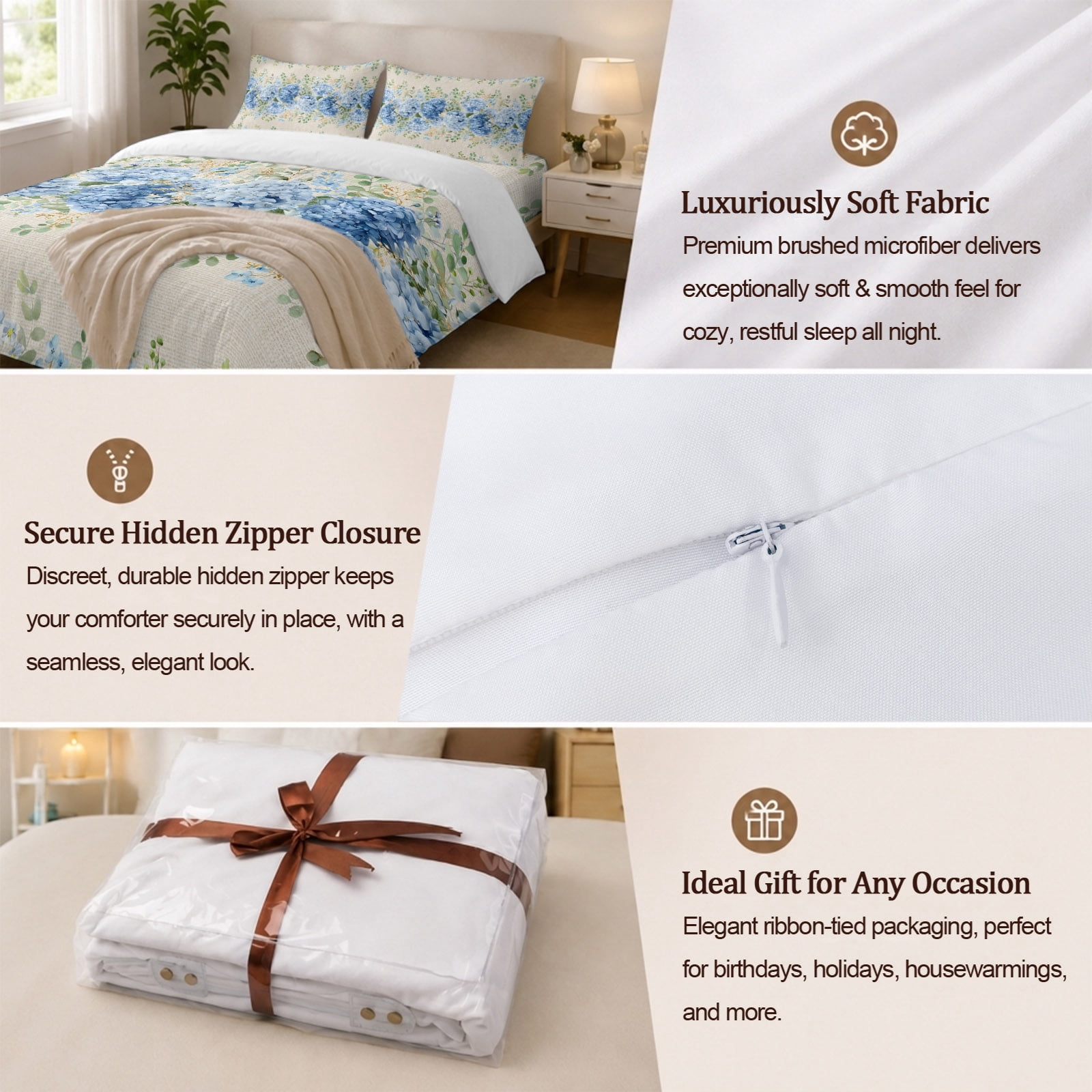 Blue Hydrangea Farm Eucalyptus Queen Size Bed Set,Vintage Linen