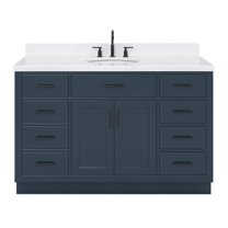 Ariel Hepburn 54 In. Oval Sink Bathroom Vanity With Carrara White Quartz Countertop 1.5 Edge In Midnight Blue