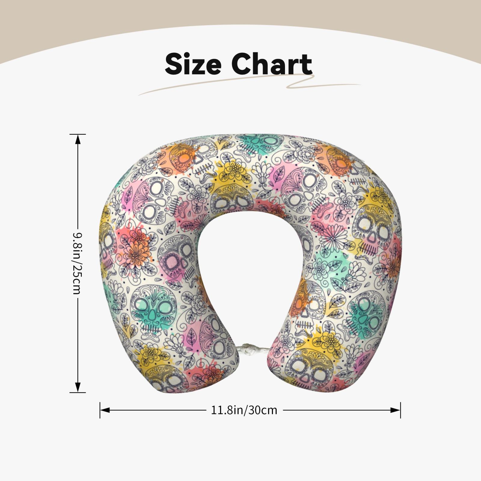 Xecao Skull and Flowers Print Memory Foam Cervical Neck Pillow Versatile U-Shaped Pillows for Home,Office,Camping,Travelling,Soft Washable Cover