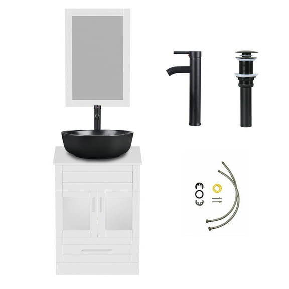 ELECWISH 24" Vanity Bathroom Cabinet with Mirror and Vessel Sink Bowl Faucet Combo Set