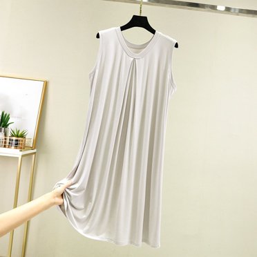 Under 10,Women's Fashion Loose Sleeveless V-neck Tank Top Dress,Loose-Fit Sleeveless V-Neck Tank Top Dress for a Relaxed, Casual Look Bold and Beautiful|20%Modal,40% Cotton,40% Polyester,Silver