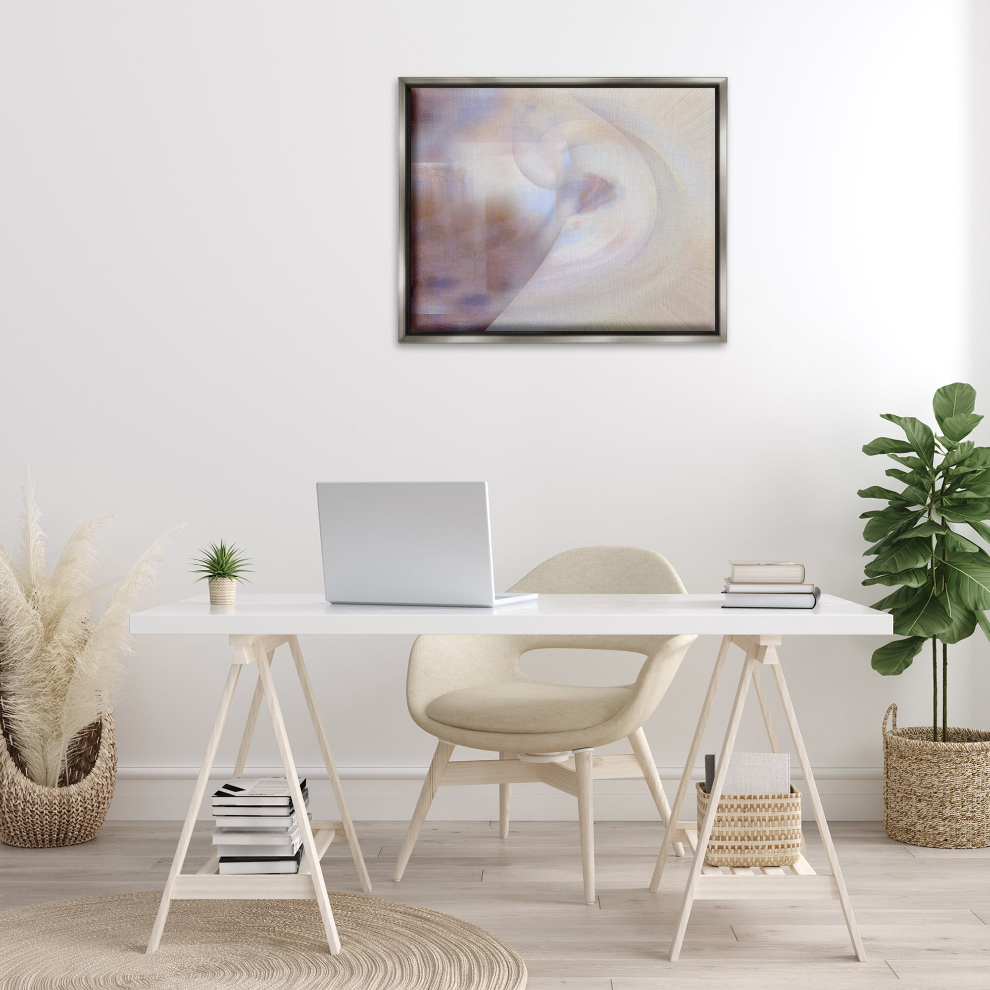 Stupell Industries Faded Beige Abstraction Abstract Painting Gray Floater Framed Canvas Art Print Wall Art, 31 x 25