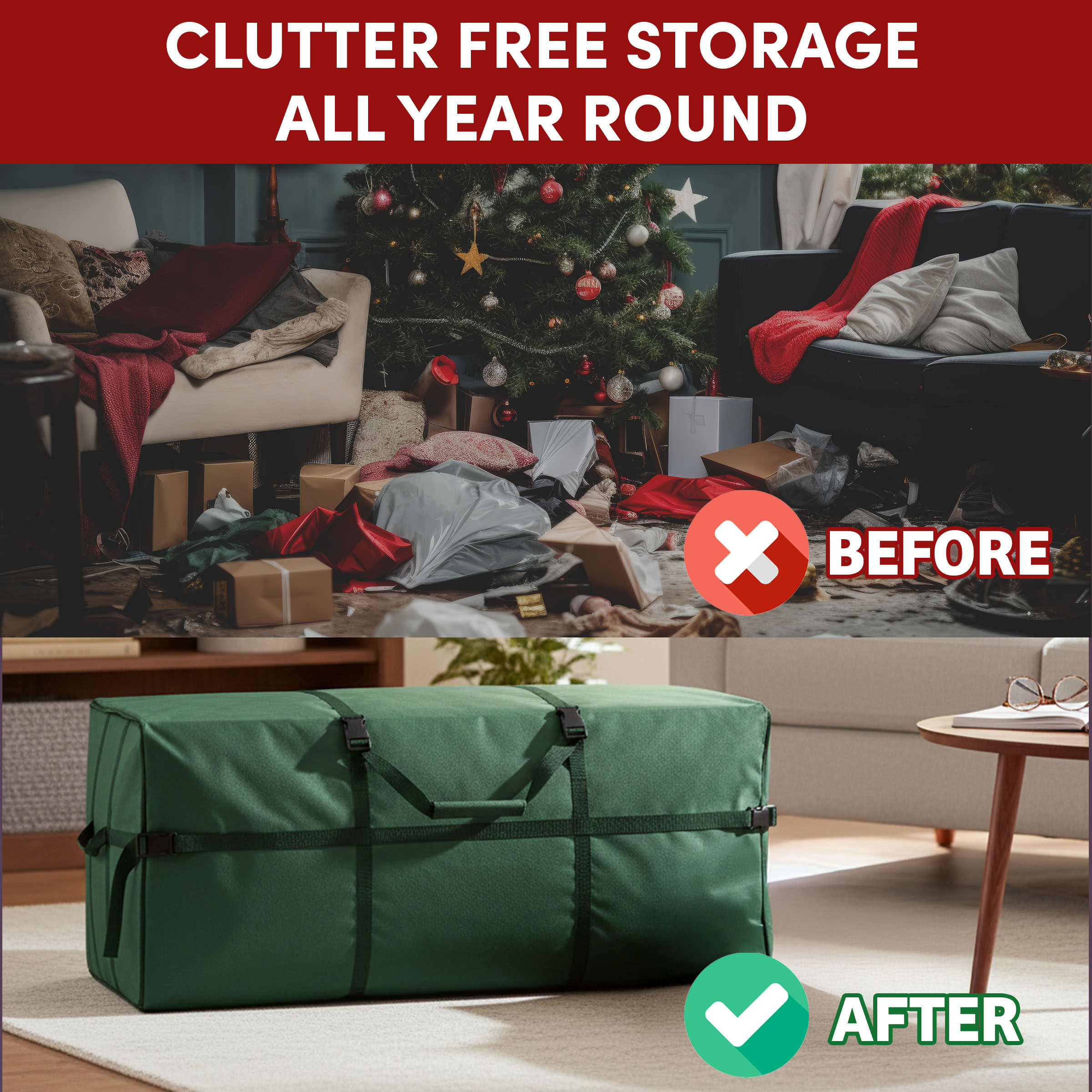 Christmas Tree Storage Bag up to 9 ft Artificial Trees - Quality Green Canvas