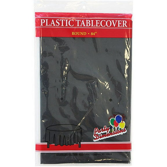 Party Dimensions 84" Black Round Plastic Disposable Party Tablecover