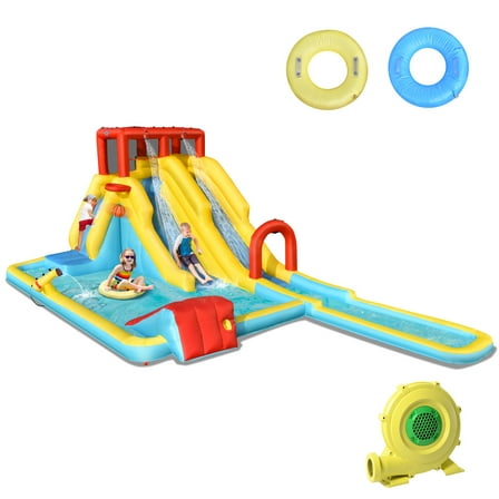 Infans 7 in 1 Inflatable Dual Slide Water Park Climbing Bouncer with 950W Blower