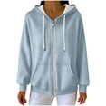 thumbnail image 4 of Full Zip up Hoodie for Women Oversized Long Sleeve Sweatshirts Fall Outfits Casual Fashion Jackets with Pocket New Light Fall Jacket Women Light Blue XL, 4 of 9