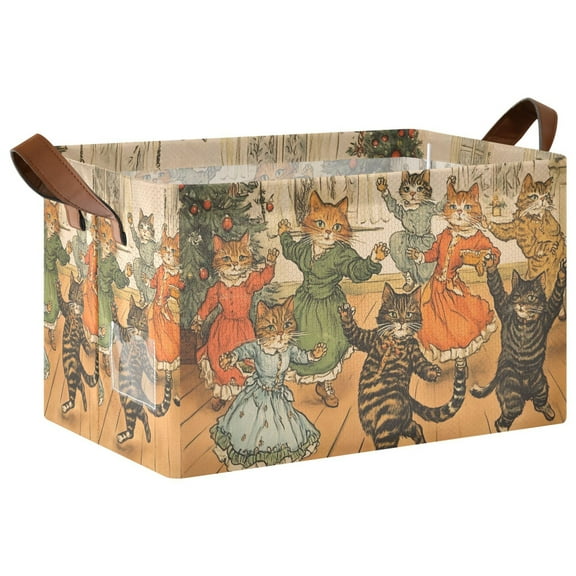 Yayeee Foldable Storage Basket for Shelves with Handles Waterproof Cloth Bins, Cats in Party