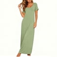 thumbnail image 2 of VBVC Women's Short Sleeve Crew Neck Maxi Nightgown, Ladies' Soft Stretchy Long Lounge Dress, Sleepwear Casual Home Dress For Women,Green,S-2XL, 2 of 8