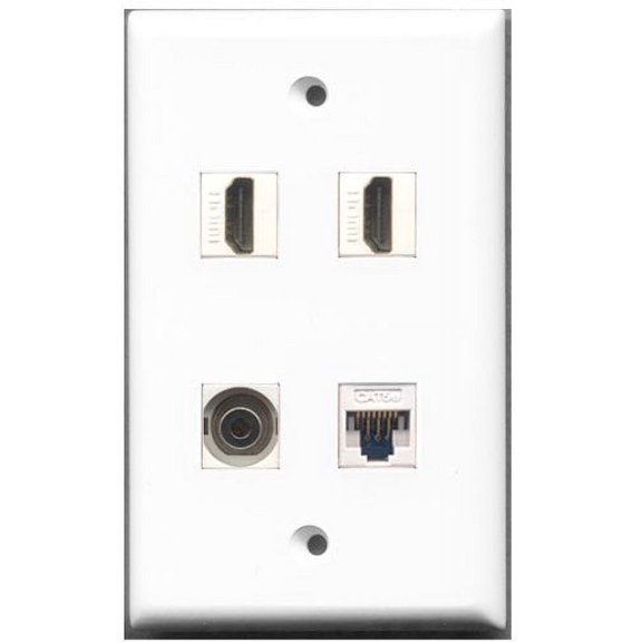 RiteAV - 2 Port HDMI 1 Port 3.5mm 1 Port Cat5e Ethernet White Wall Plate