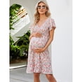 thumbnail image 2 of Yesfashion Women's Maternity Smocked Short Sleeve Summer Dress V Neck Boho Ruffle Casual Swing Midi Dress Baby, 2 of 5