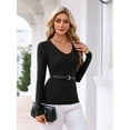 thumbnail image 3 of JYLFC Womens Shirts Scoop Neck Tops Long Sleeve Slim Fit T-shirts, Black M, 3 of 5