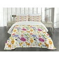 thumbnail image 3 of Ambesonne Cartoon Animal Quilted Bedspread Set 3 Pcs, Love Nature, King Size, Multicolor, 3 of 5