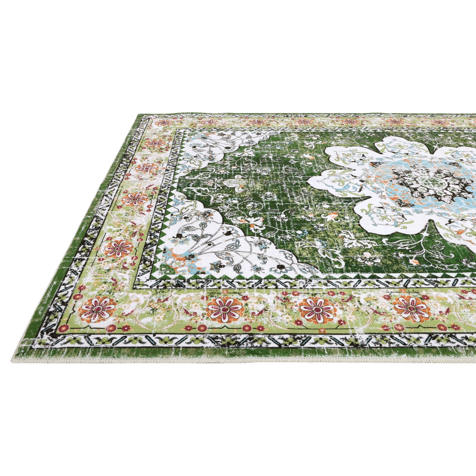 MeyJey Oriental Indoor Living Room Area Rug 5'x8', Non-Slip Machine Washable Vintage Floor Carpet for Bedroom Dining Kitchen Hallway Nursery, Green