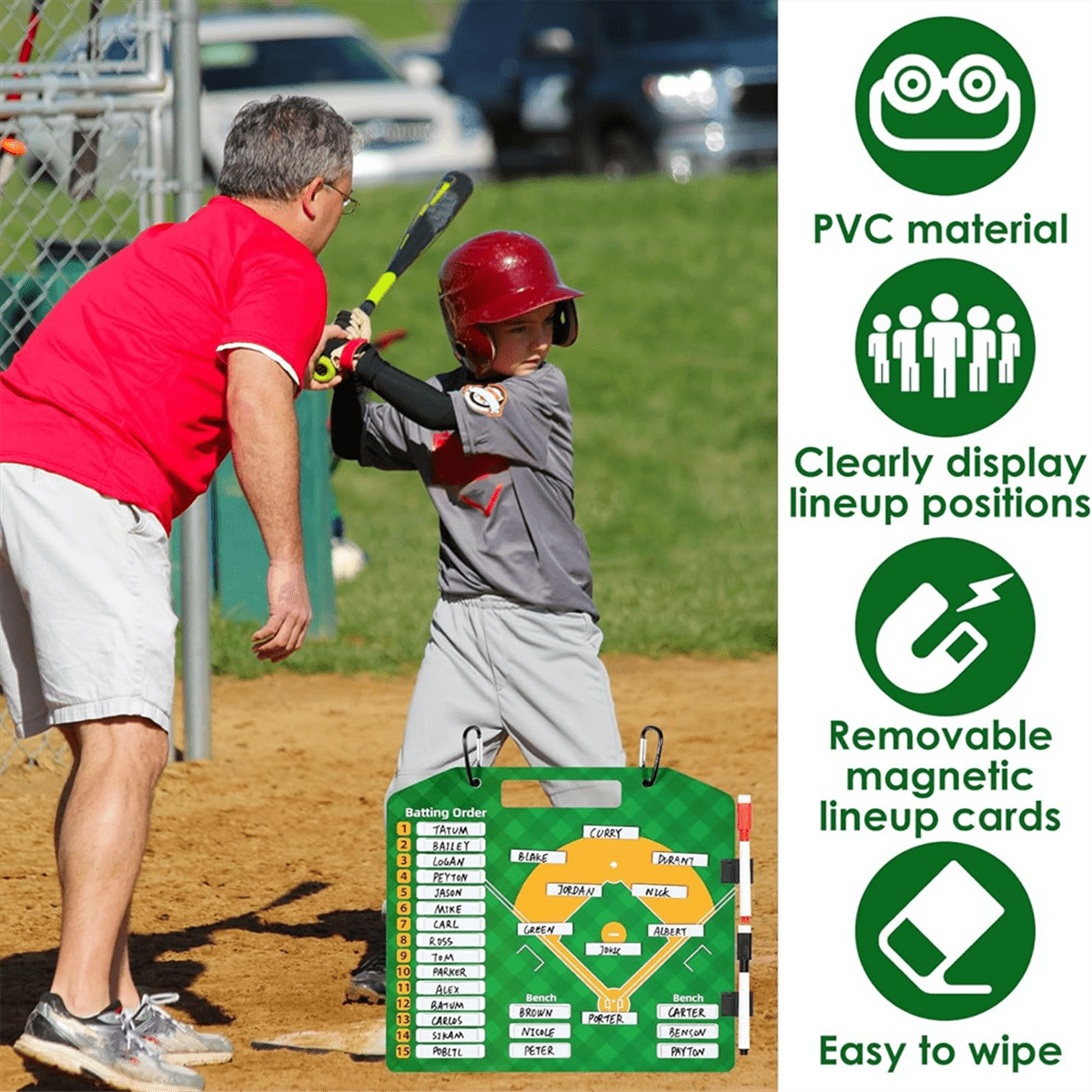 Magnetic Baseball Lineup Board, Dry EraseCoach Lineup Board, Reusable Softball Lineup Board for Baseball Coaching