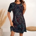 thumbnail image 2 of Vestido Corto para las Mujeres Cuello Redondo Manga Corta Impresa Suéter, Moda Casual Estilo Línea, 2 of 5