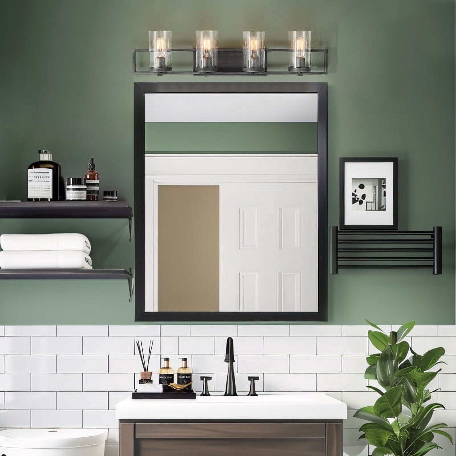 LNC 4-Light Bushed Grey with Seed Glass Farmhouse Bathroom Vanity Light