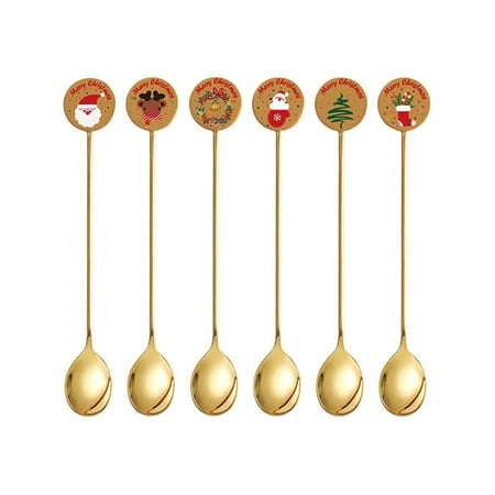 

6pcs/set Stainless Steel Spoon Christmas Decorations Tea Coffee Spoons Decor