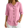 thumbnail image 2 of VBVC Women's Cotton Linen Button Down Shirt , Ladies' Peter Pan Collar Short Sleeve Blouse , Casual Summer Work Tops For Women, S-2XL, 2 of 6