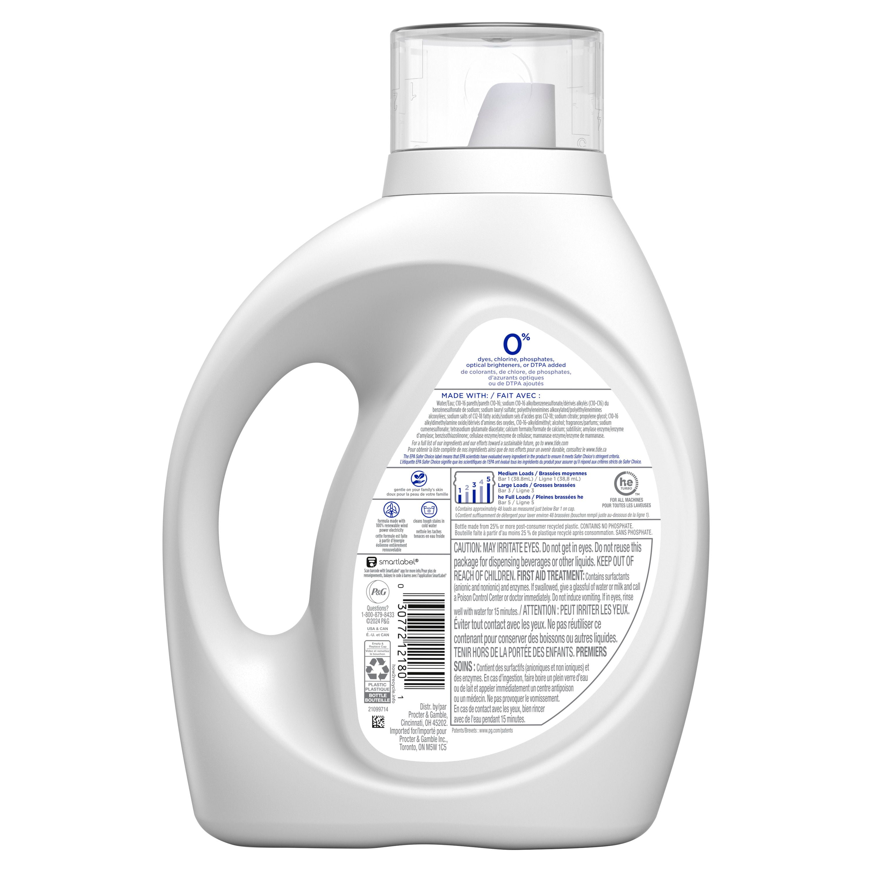 Tide Zero Liquid Laundry Detergent, Soft Lavender Scent, CleanScent Technology, 1.86 L
