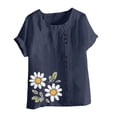 thumbnail image 4 of Sexlip Womens Swimsuit Set Daisy Embroidery Cover Up Design Asymmetric Hem Short Sleeve Relaxed Silhouette Sun Protection Fabric for Beach Wear Blue XXL, 4 of 4
