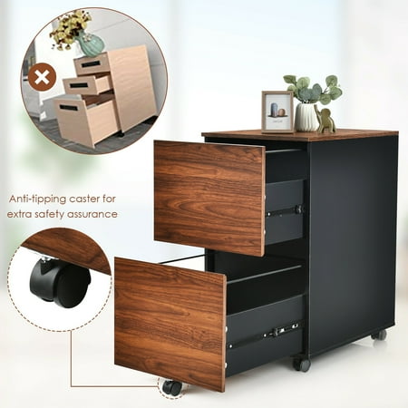 Costway 2 Drawer Mobile File Cabinet Rolling Filing ...