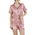 thumbnail image 5 of Women's Short Sleeve Shorts Pajama Set Summer Soft Silky Comfy Button Up Spring Lightweight Pjs 2 Piece Silk Sleepwear Coral 8-10, 5 of 5