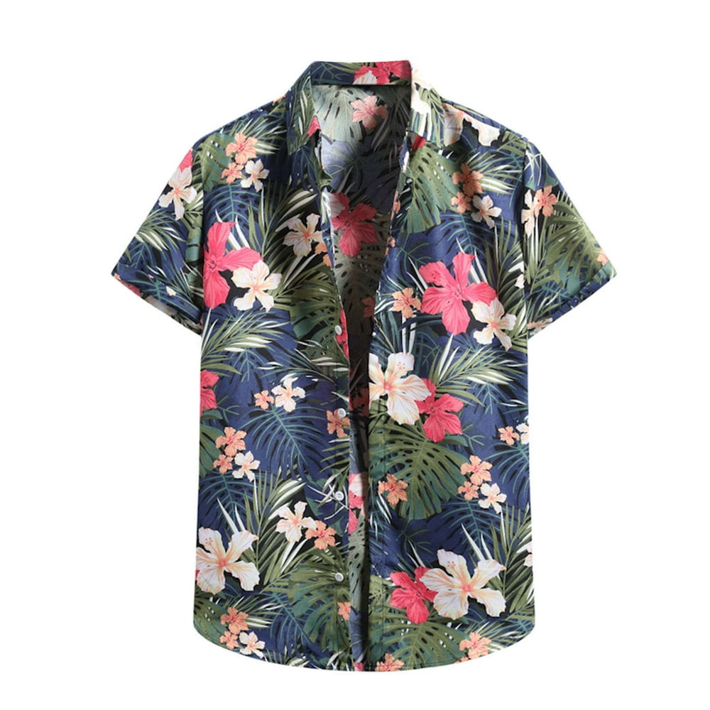 TANGNADE - TANGNADE Men's Cardigan Short Sleeve Hawaiian Beach Flower ...