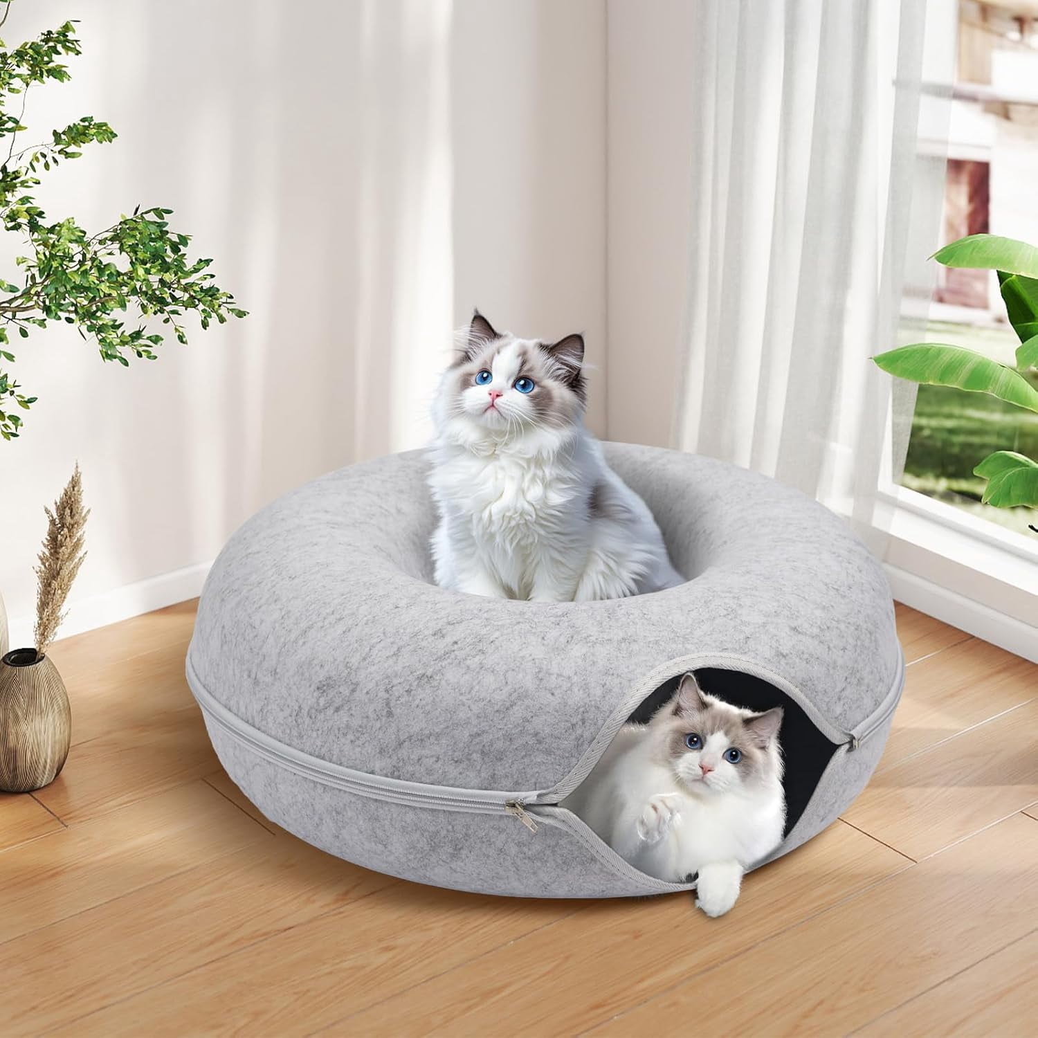 Cat Caves for Indoor Cats, Large Cat Tunnel for Multiple & Large Cats, Scratch Detachable Peekaboo Cat Cave Bed, Kitten Donut Kitty Hideaway Up to 45 Lbs : Pet Supplies
