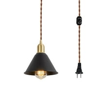 KAYYELAMP Dimmable Pendant Light Plug in Cord 15 Feet E26 Brass Base Black Metal Cone Shade Vintage Design Hanging Lamp for Kitchen Stairs Farmhouse(No Bulb)