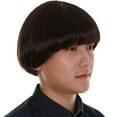 thumbnail image 6 of HPO Adult Men's Retro Bowl Cut Wig - Straight Hair Cosplay Costume Wig, Dark Brown, 6 of 8