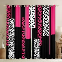 Manfei Chic Leopard Print Black Out Curtains for Female, Cheetah Zebra Animal Curtains Pack of 2 (42x63 Each), Black Pink Geometric Bedroom Curtains, Window Curtains Room Decor