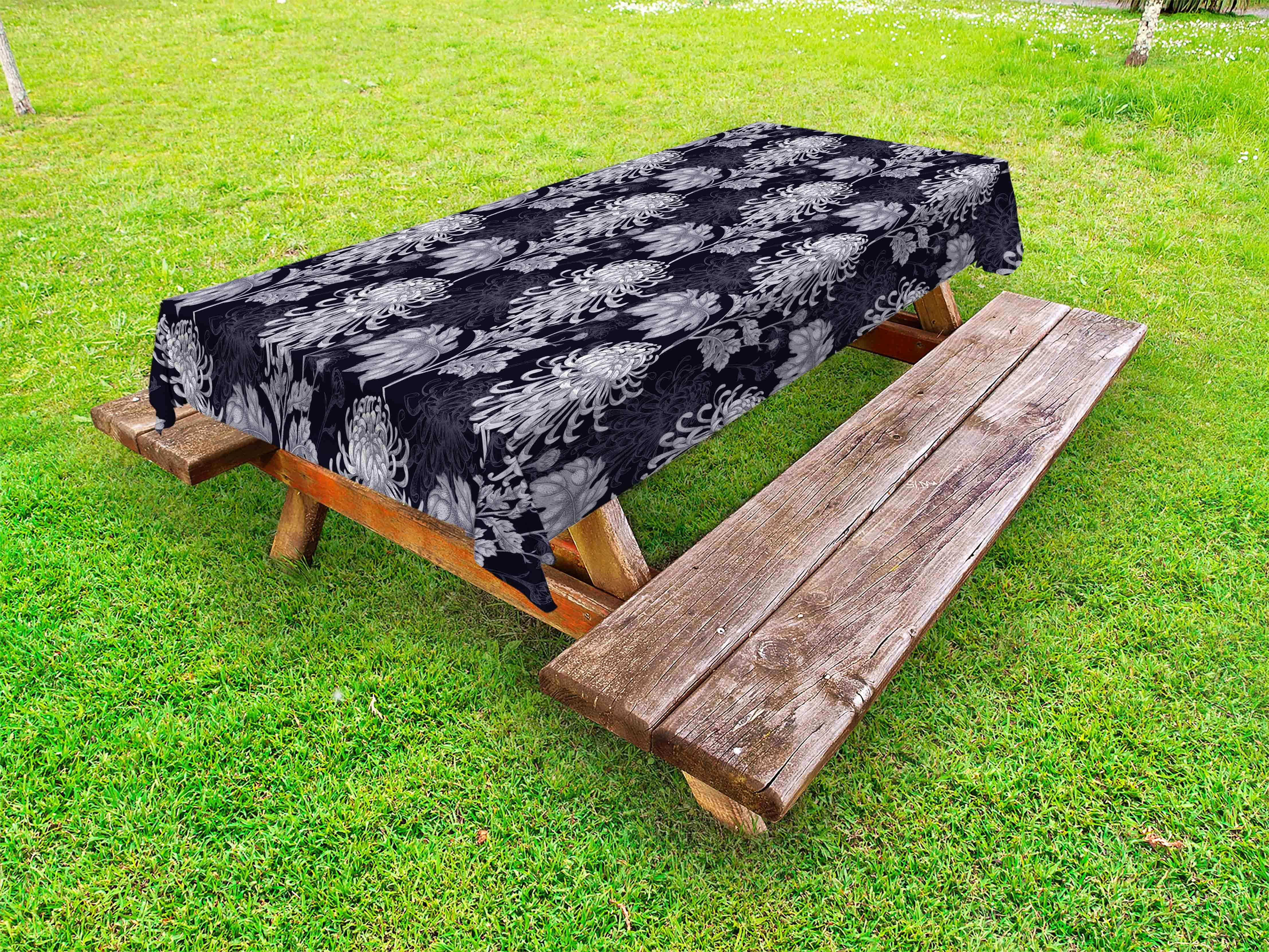 Floral Outdoor Tablecloth, Gothic Flower Bouquet Chrysanthemum Blooming