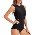 thumbnail image 4 of QHFBli Womens Rash Guard Zip Front Sleeveless One Piece Swimsuit, 4 of 7