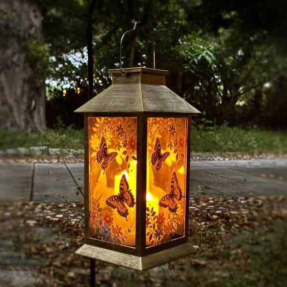 Solar Outdoor Lantern Garden Lanterns PVC 3 LED Flickering Flameless Candle Decorative Lights for Table,Outdoor, Day Halloween Gifts (Butterfly)