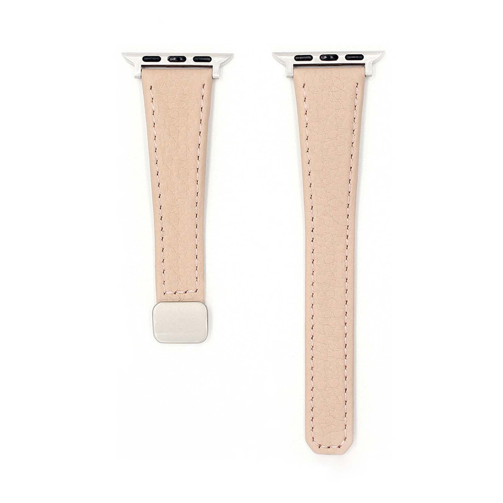 Lychee Texture PU Leather Watch Band with Magnetic Buckle for Apple Watch Series 10 9 8 7 6 5 4 3 2 1 SE Ultra for Women & Men, Leather Strap for iWatch 38/40/41/42mm(S10), Pink