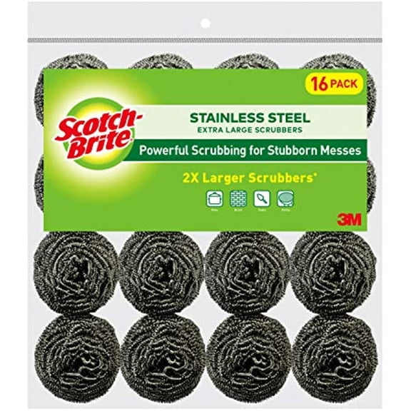 Scotch-Brite Stainless Steel Scrubbers, Ideal For Uncoated Cookware, 16 Scrubbers