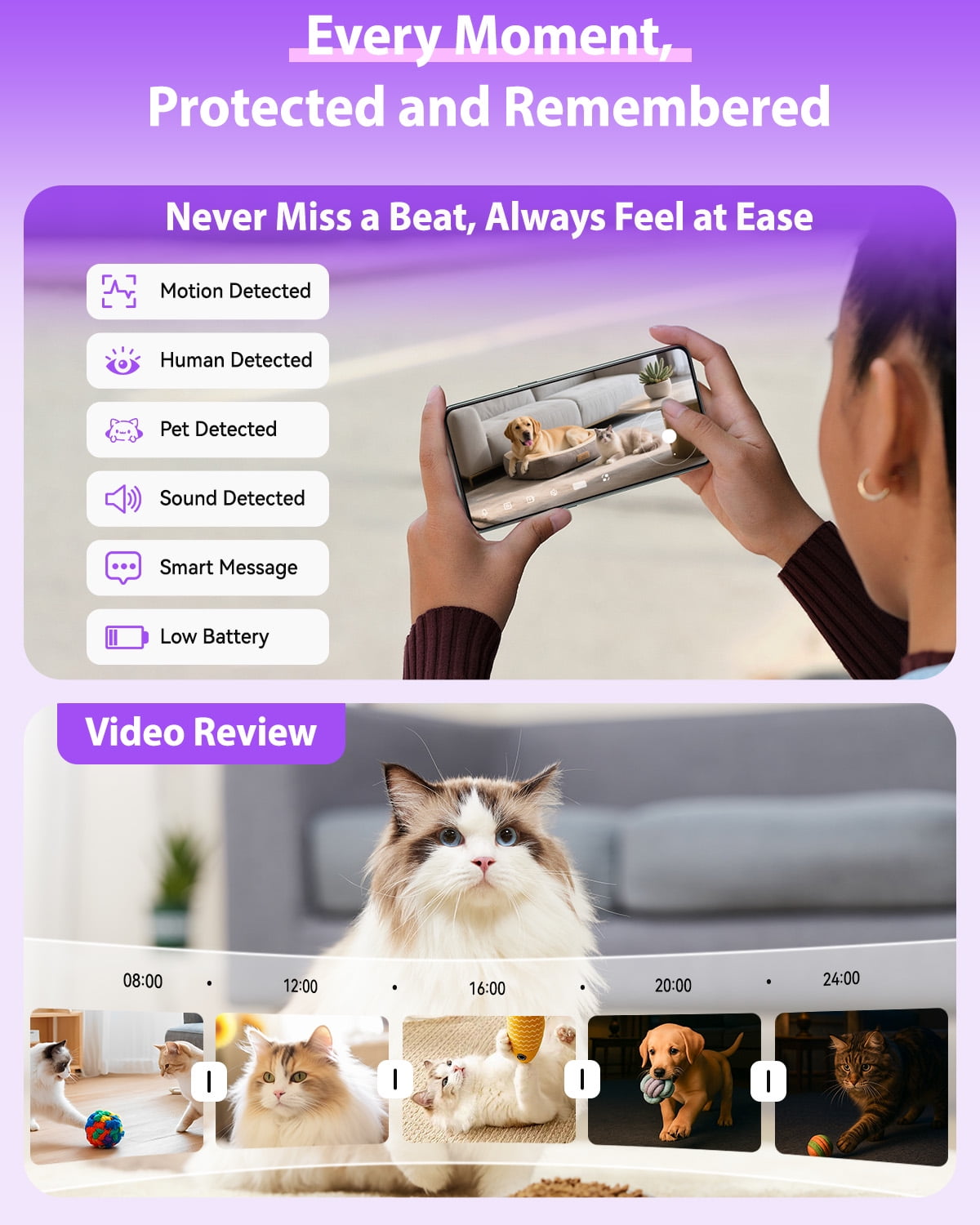 1080P Indoor Safety Robot  - App-Controlled Pet/Elderly/Baby Monitor with 2-Way Audio, Motion Detection, Night Vision & Auto-Charging (White)