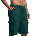 thumbnail image 2 of Kalauyu Mens Linen Shorts Casual Summer Beach Shorts Elastic Waist Drawstring Cargo Pants with Multiple Pockets, 2 of 7