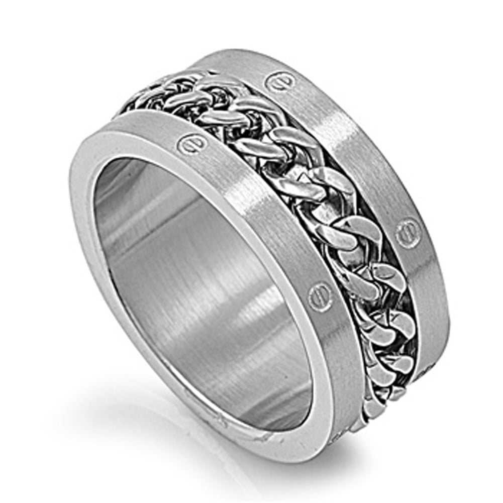 Black Chain Links 316L Stainless Steel Band Ring 