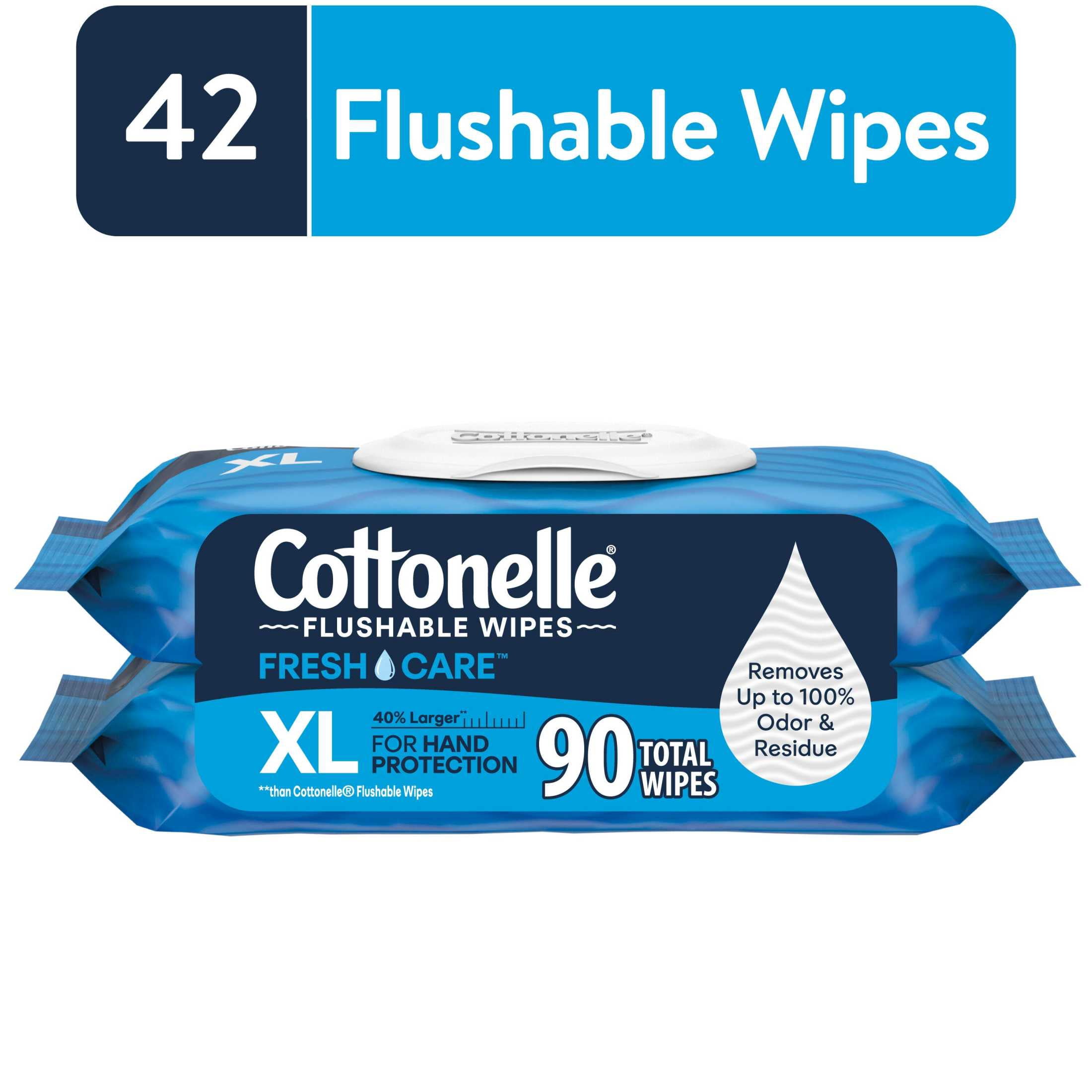 (4 pack) Cottonelle XL Flushable Wet Wipes, 2 Flip-Top Packs