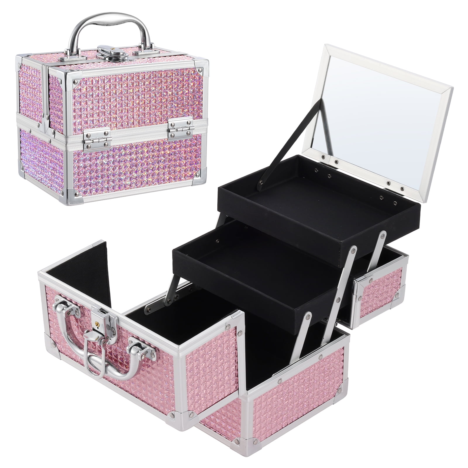 Joligrace Makeup Case Organizer Travel Cosmetic Train Case with 2 Trays 